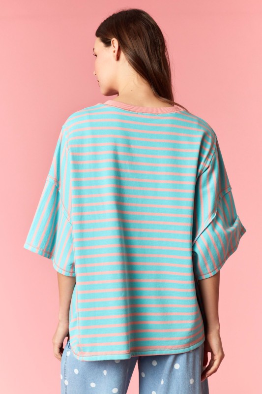 Salmon & Jade Striped Block Top