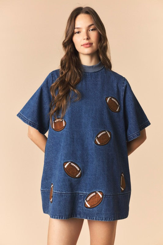 Mini Denim Football Patch Dress