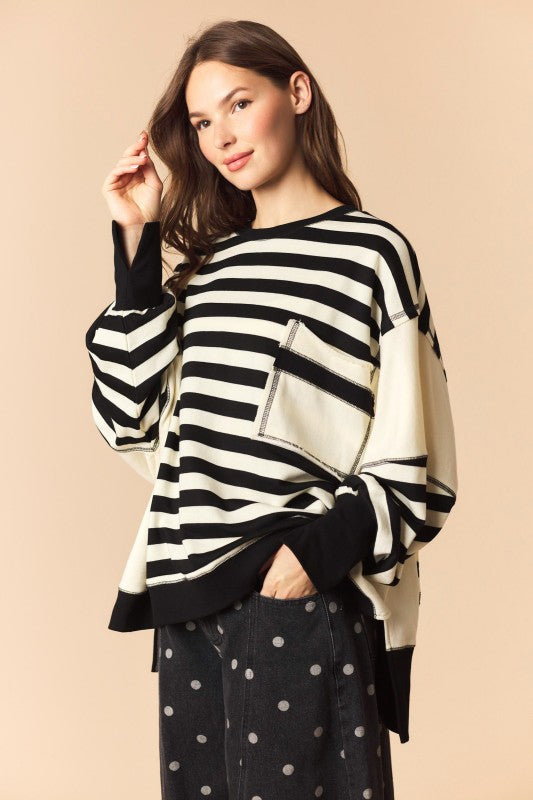 Black and White Regency Striped Panel Sweatshirt