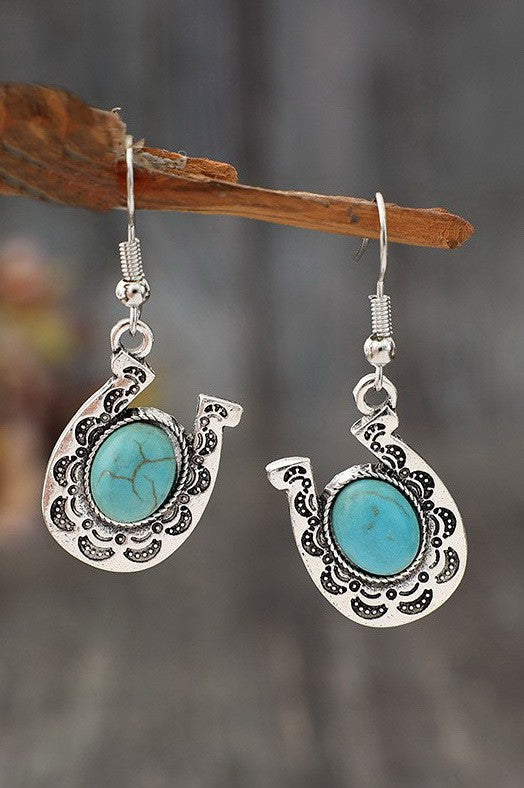 Western horseshoe natural stone drop earrings