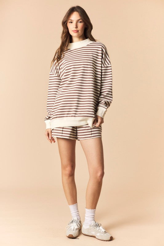 Mocha and Cream Mock Neck Sweatshirt and Shorts Set