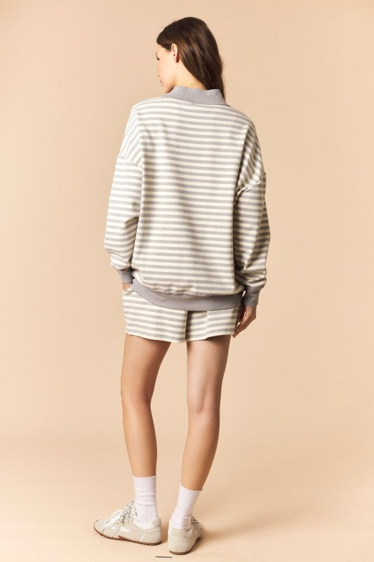 Grey and White Mock Neck Sweatshirt and Shorts Set