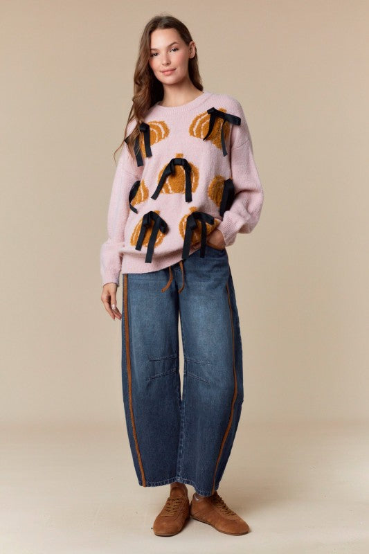 Girly Bow Pumpkin Sweater