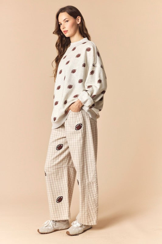 Football Patched Gingham Barrel Pants